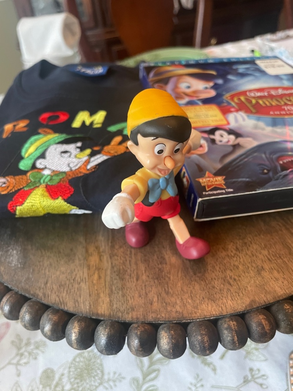 Pinocchio Embroidered Navy T-Shirt Size 3T plus DVD and Figure
